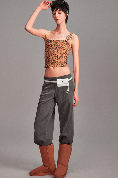 Camouflage Leopard Print Asymmetrical Metal Buckle Camisole