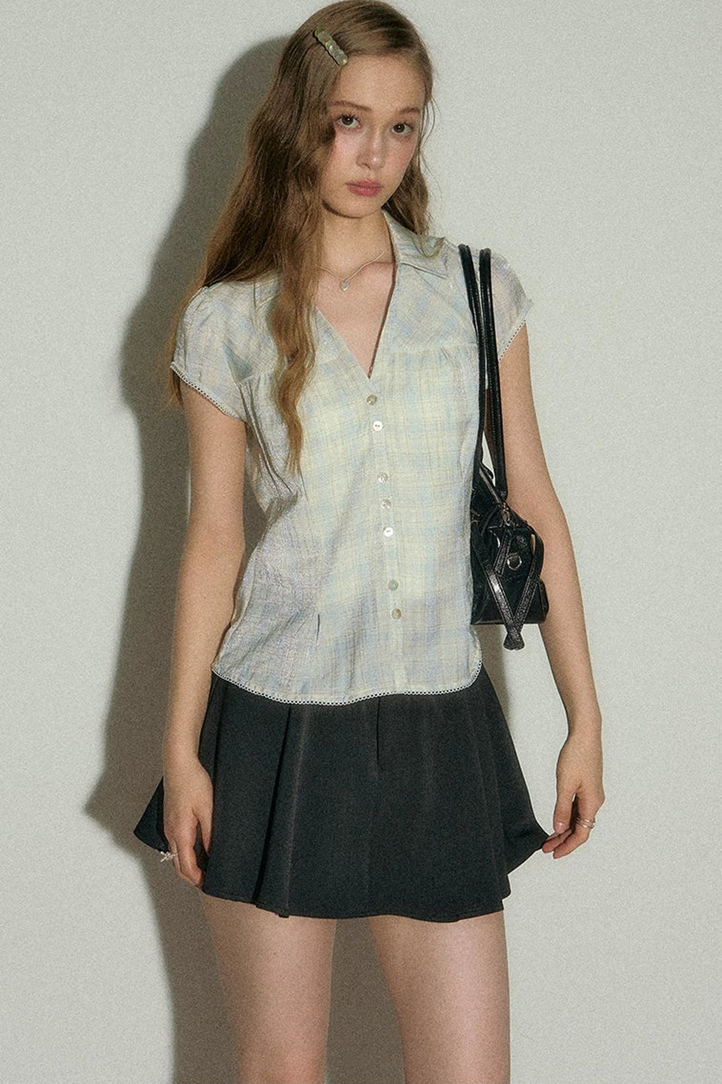 Vintage Plaid Puff Sleeve Blouse