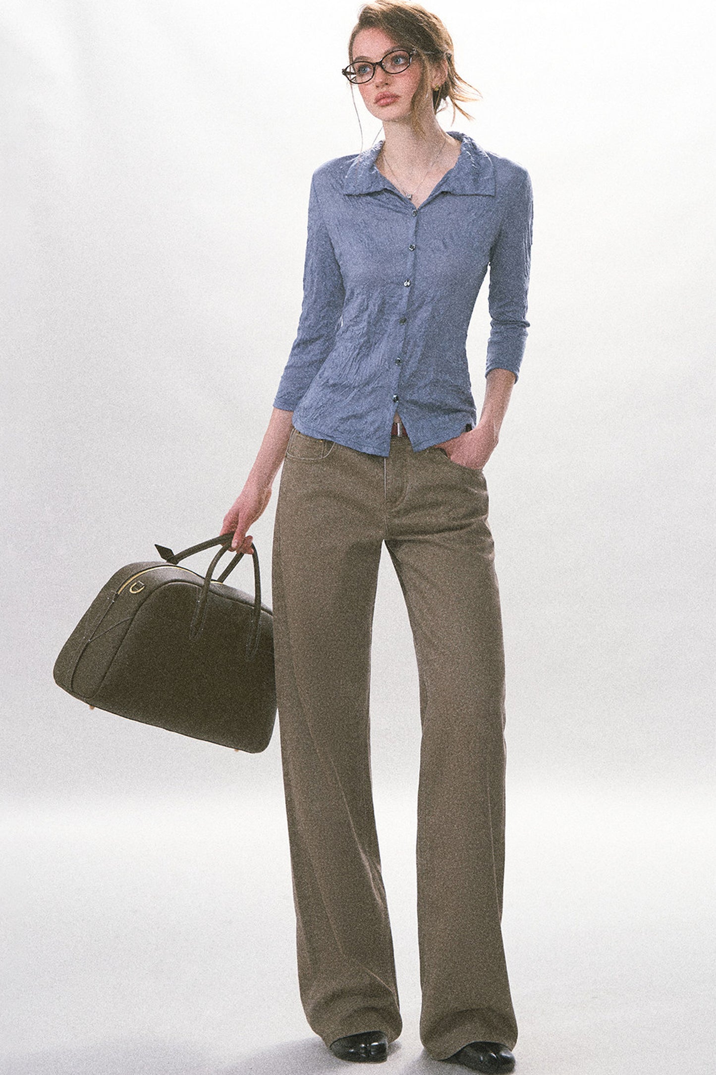 Chemise boutonnée plissée texturée