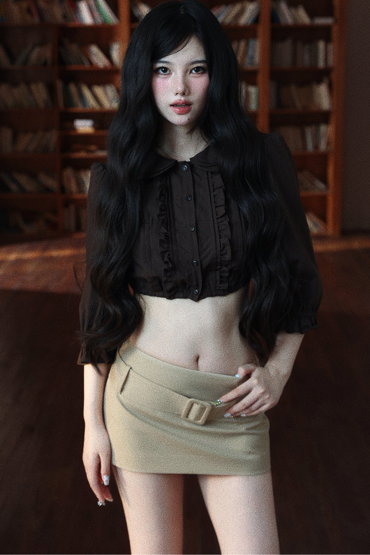 Light Khaki Low-Waist Hip-Hugging Skirt