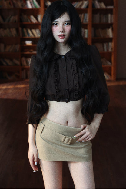 Light Khaki Low-Waist Hip-Hugging Skirt
