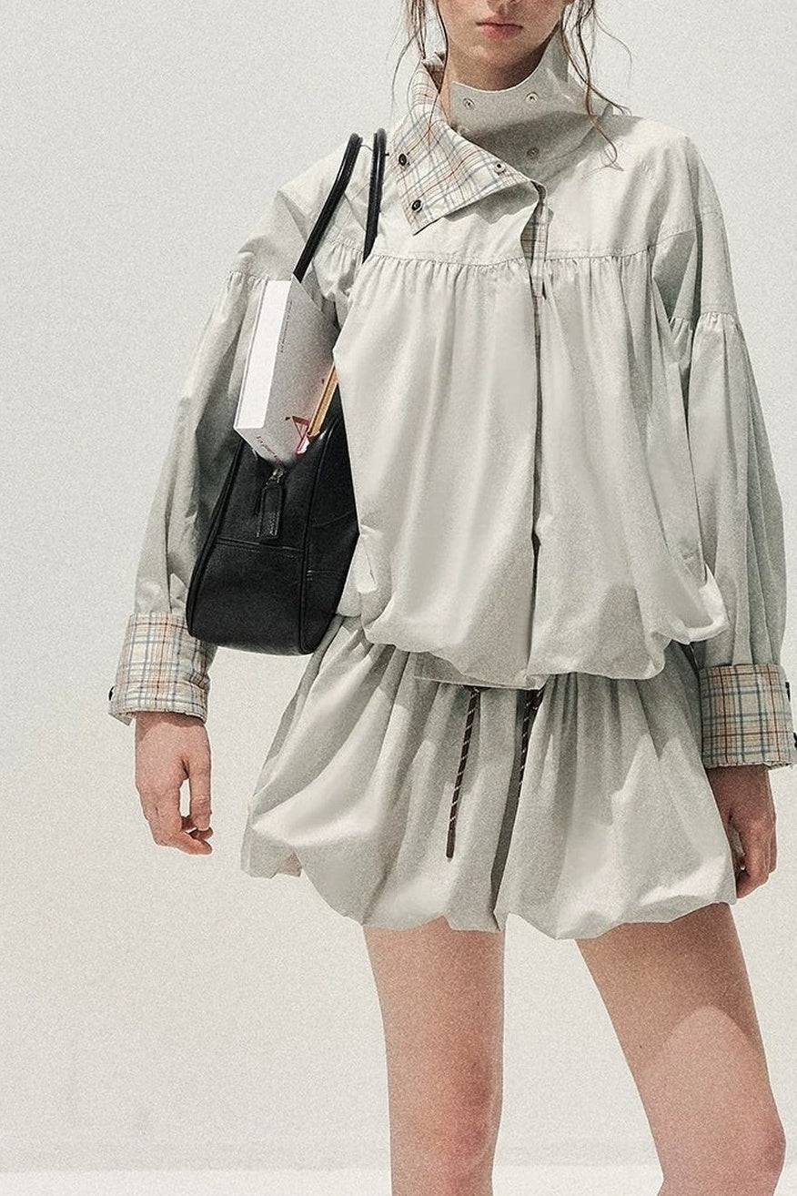 Plaid Trench Coat and Skirt Set-Up
