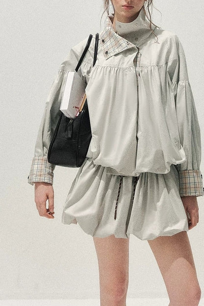 Plaid Trench Coat and Skirt Set-Up