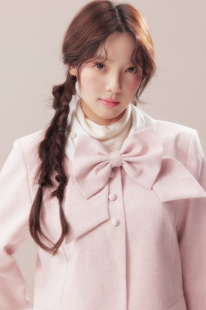Bowknot Jacket and A-Line Pleated Skirt