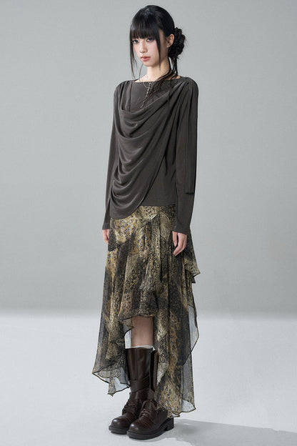 Black Long-Sleeve Shawl Collar Top