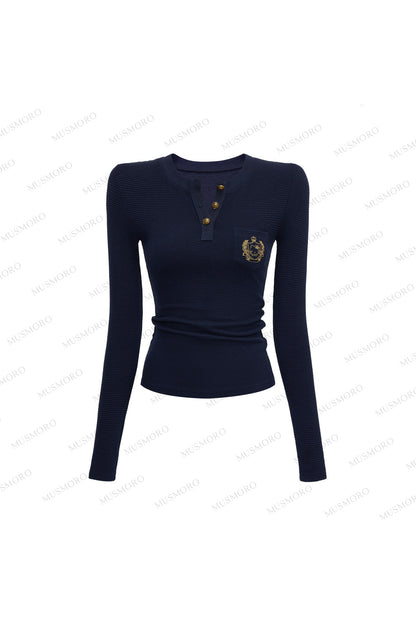 Embroidered Waffle Knit Top