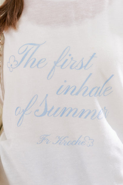 Blusa in lino con stampa a lettere e fiocco di neve