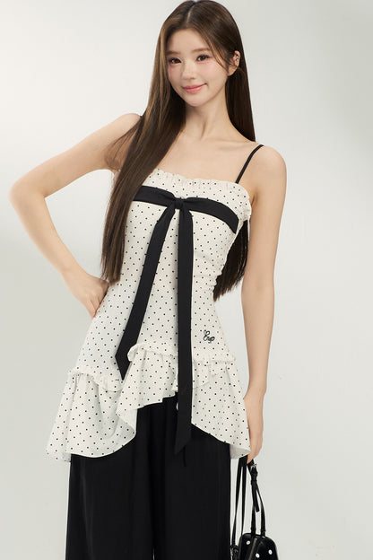 Ensemble caraco et pantalon blanc à pois