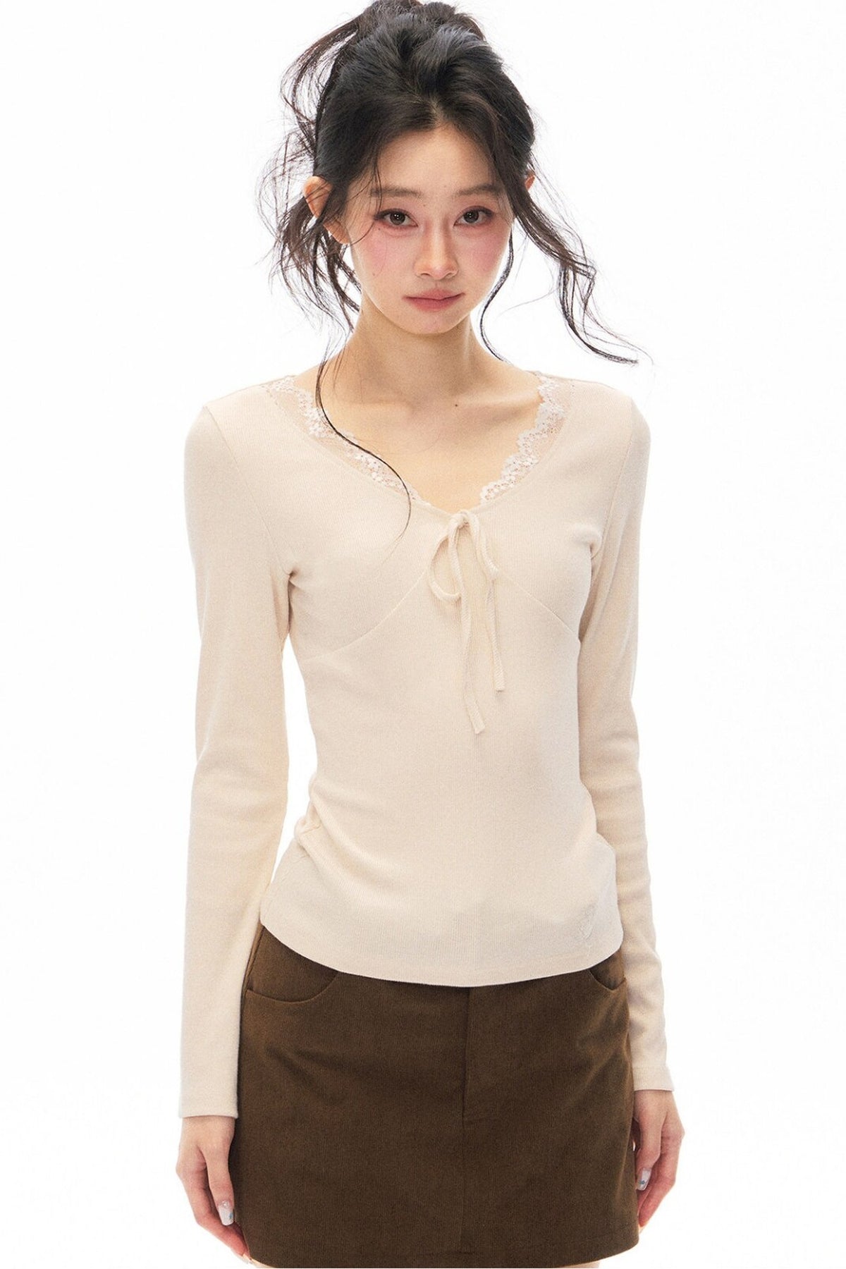 Slim-Fit Knit Top and Skirt Set-Up