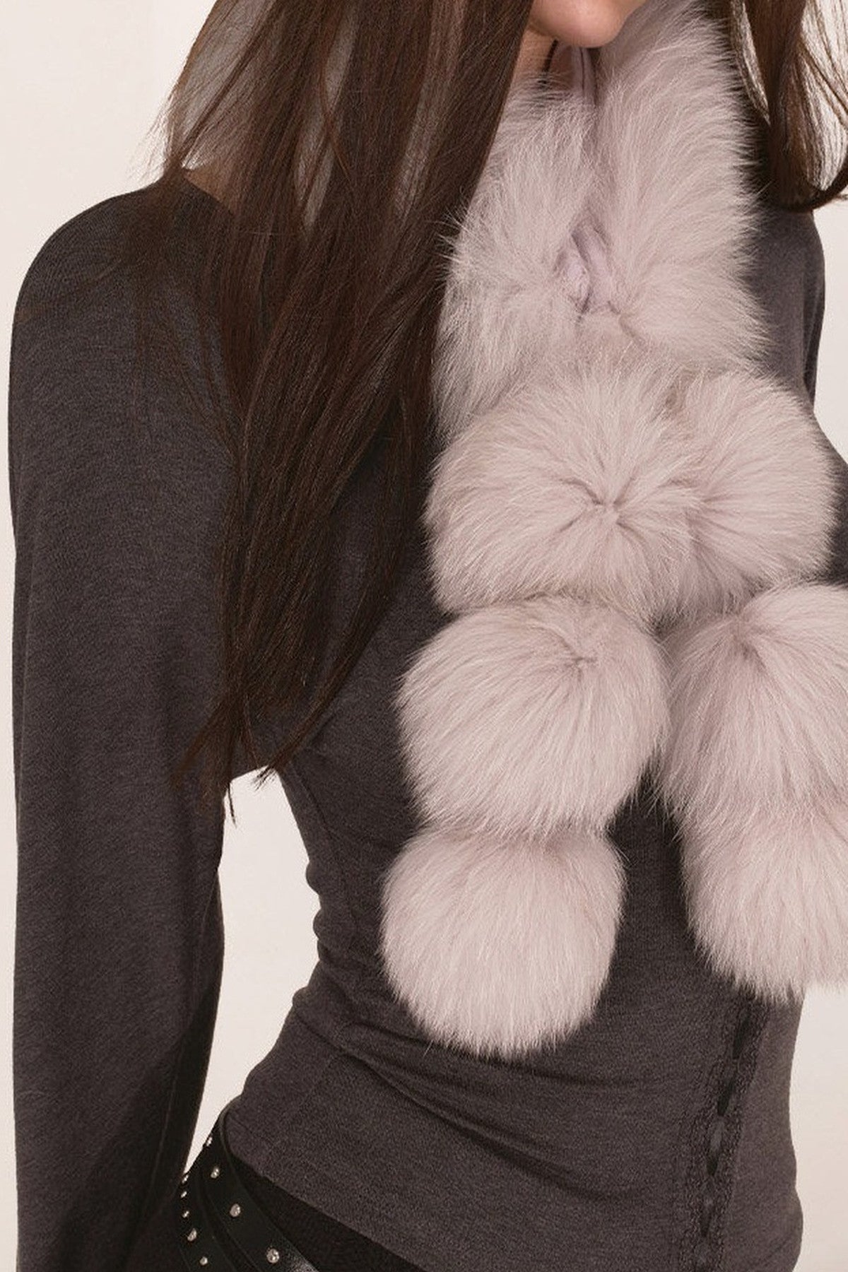 Fox Fur Tassel Pom Pom Scarf