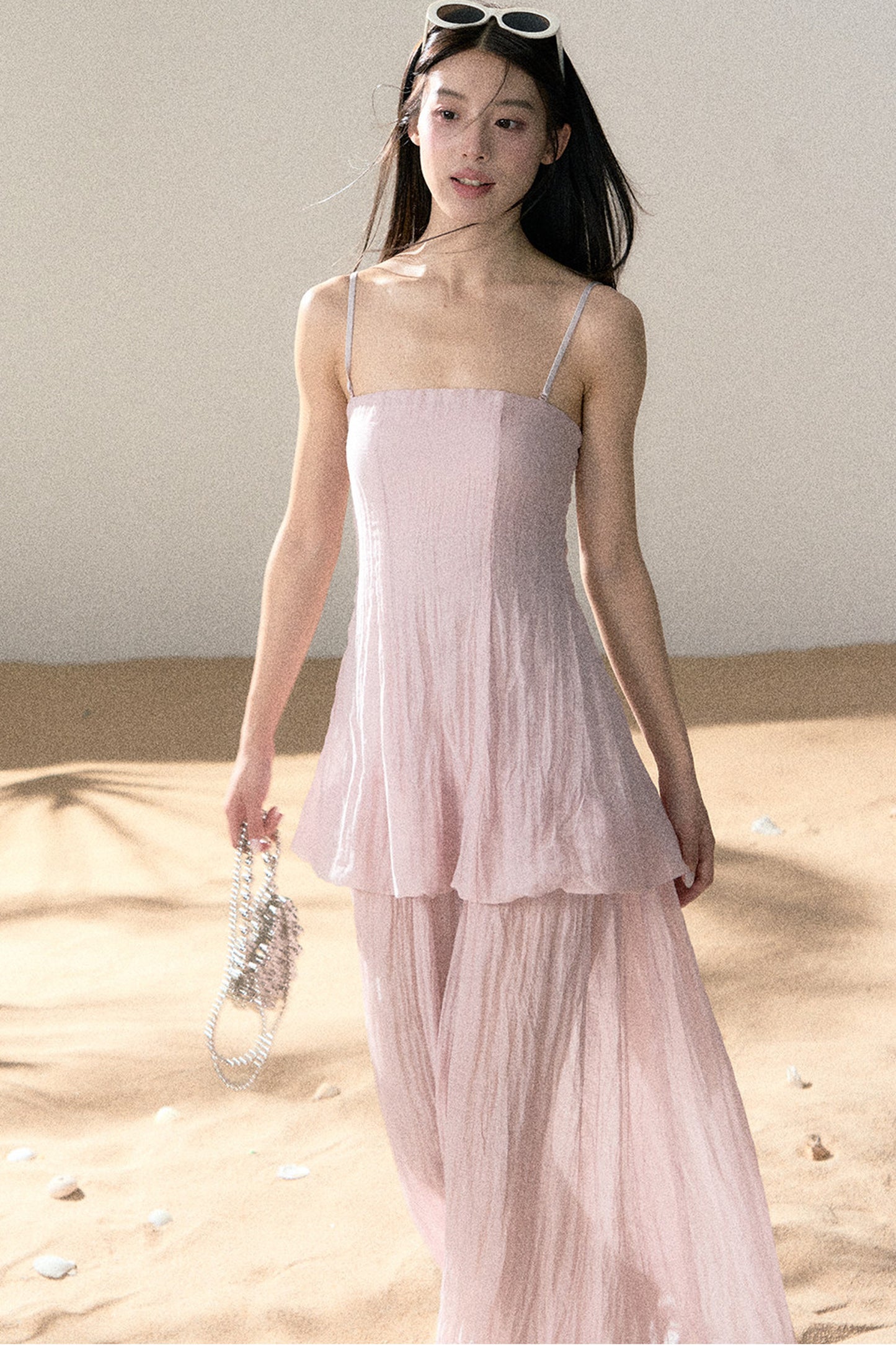 Ramie Pleated A-Line Dress
