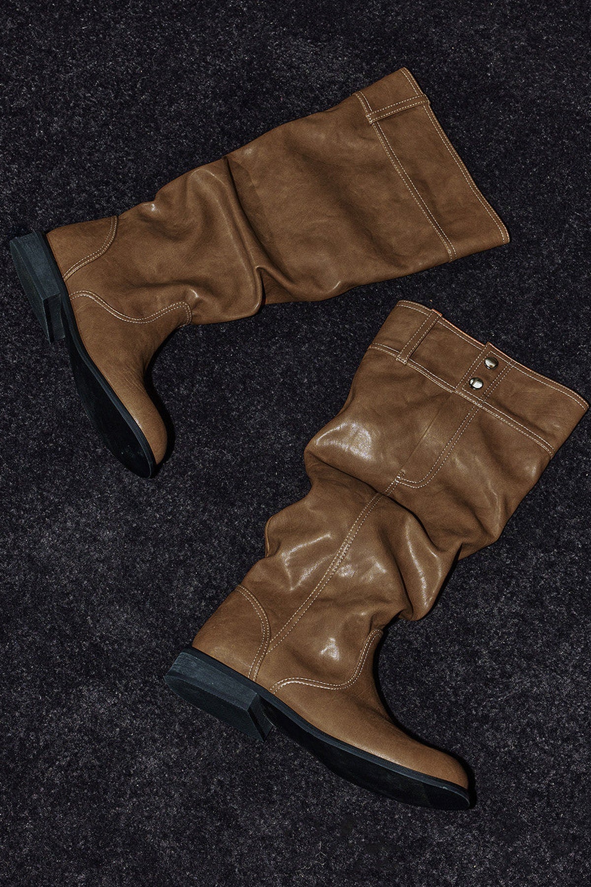 Pleated Stacked Knee-High Boots