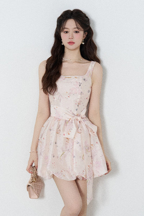 Pink Floral Suspender Dress