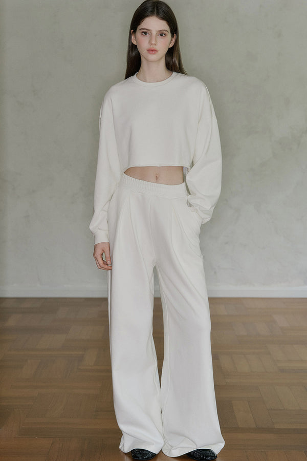 Raw Edge Drop-Shoulder Sweatshirt and Pants Set-Up