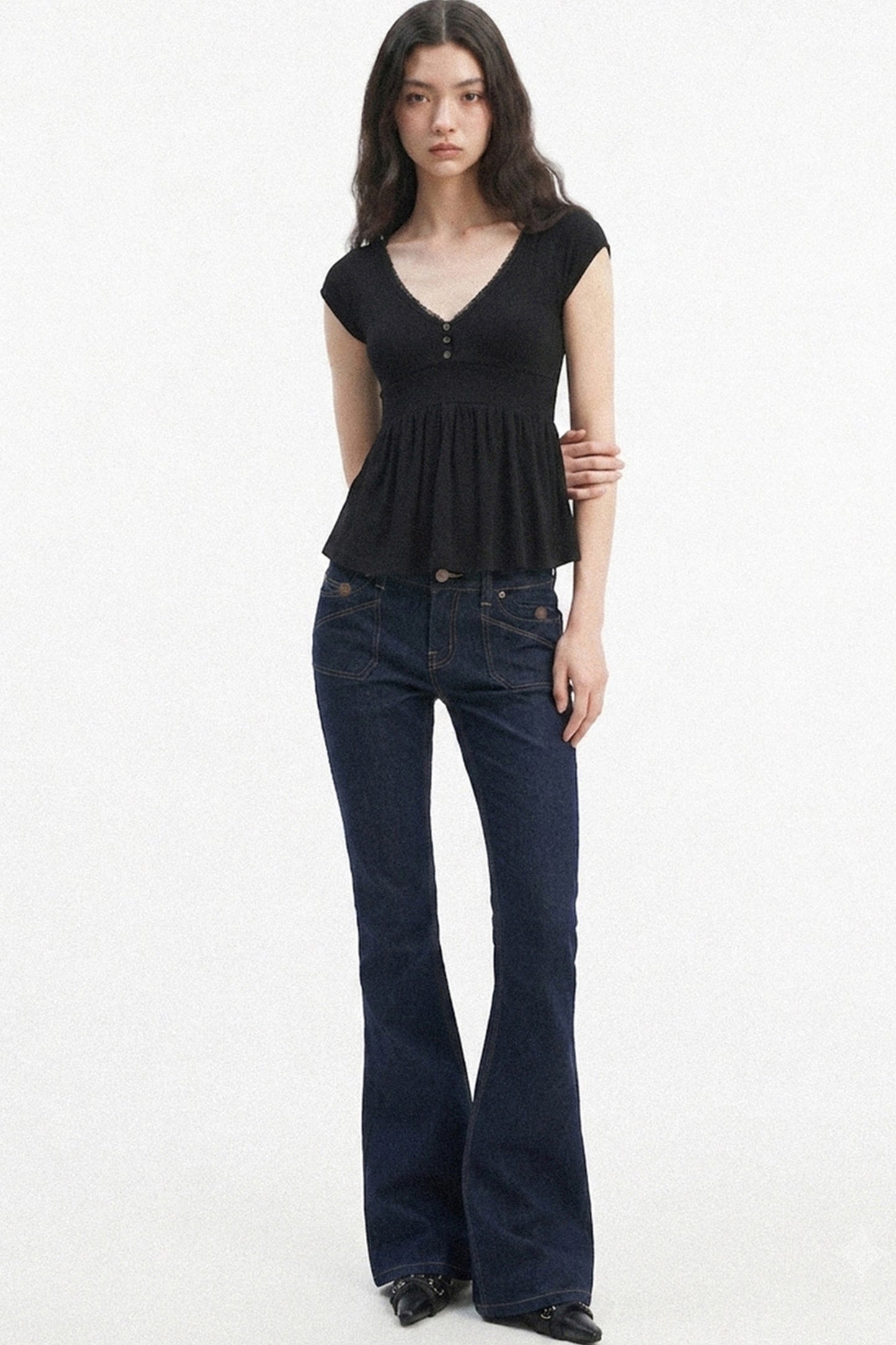 Raw Denim Slim Flared Jeans