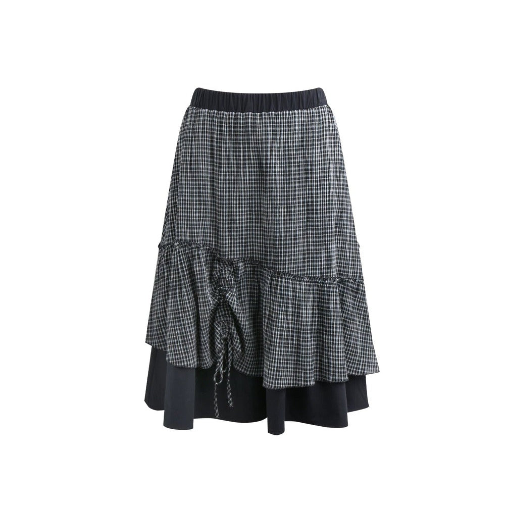 Conjunto de camisa y falda de cuadros con tapeta con volantes
