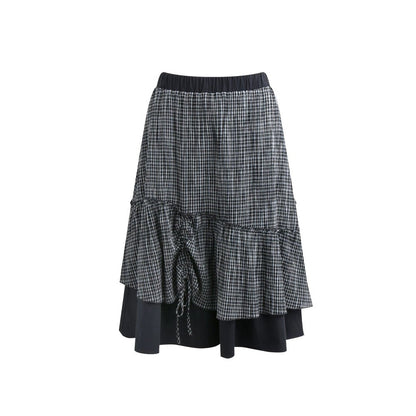 Conjunto de camisa y falda de cuadros con tapeta con volantes