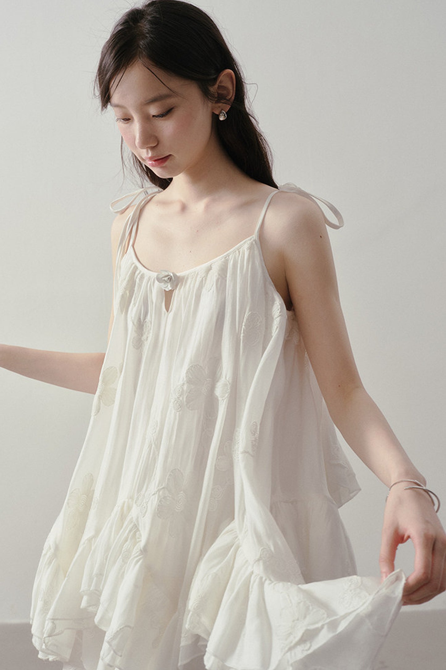 Layered Ruffle Embroidered Camisole Skirt Set