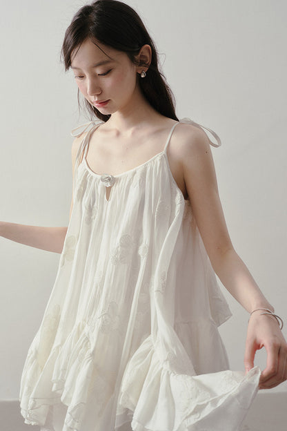 Layered Ruffle Embroidered Camisole Skirt Set