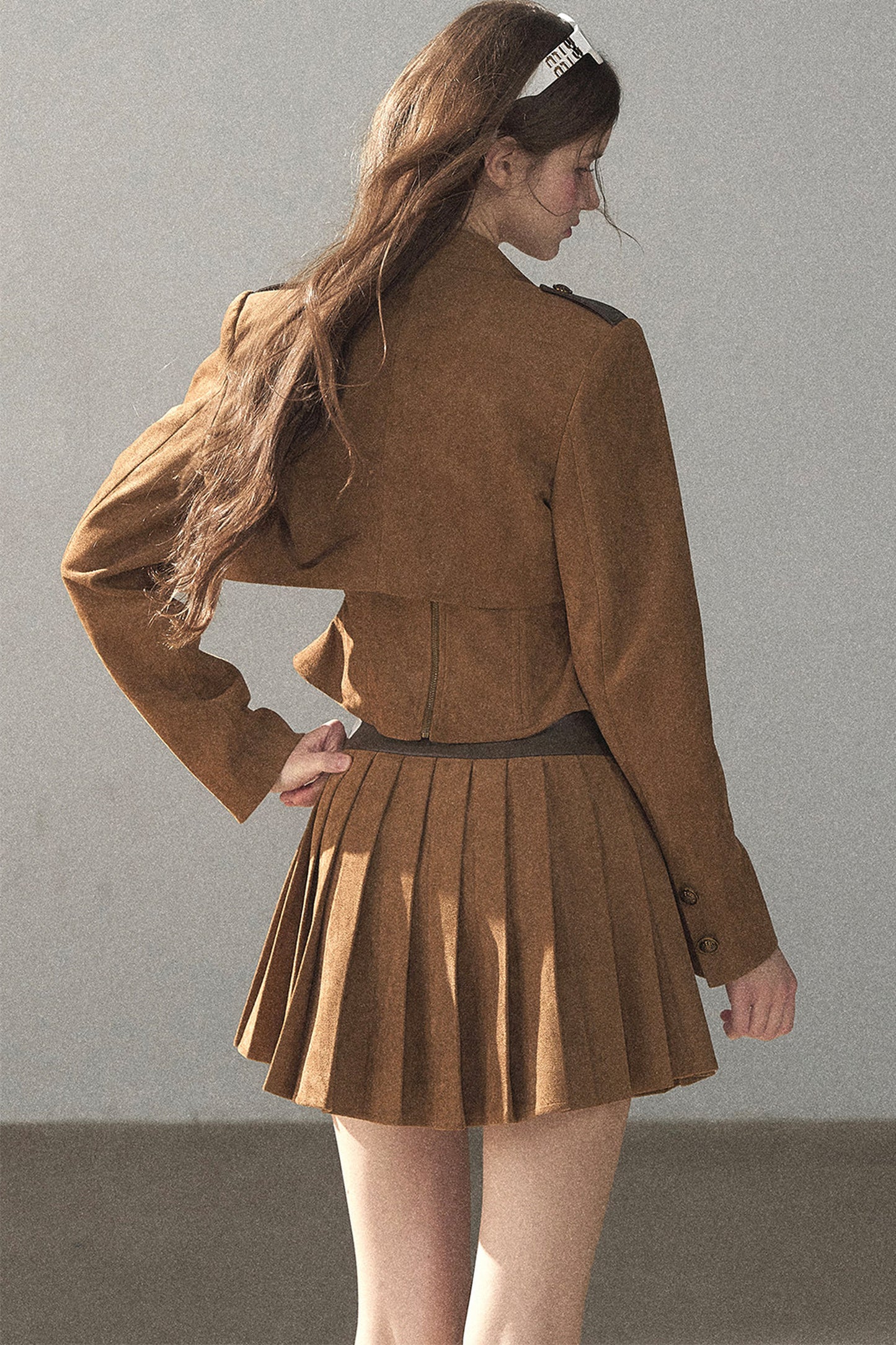 Autumn Coat and Pleated Skirt Three-Piece Set-Up