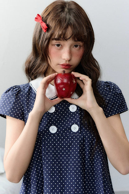 Navy Retro Polka Dot Dress