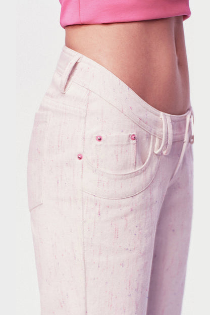 Pastel Dot All-Cotton Low-Waist Flared Jeans