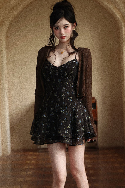 Floral Chiffon Ruffle Hem Slip Dress