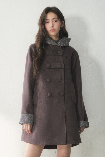 Double-Breasted Woolen Hooded Coat