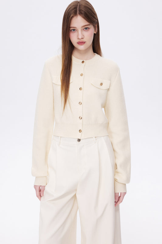 Sheep Wool Round Neck Cardigan