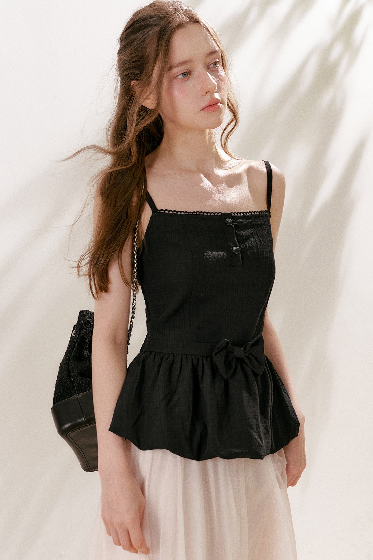 Tencel Linen Cotton Peplum Bow Camisole Top