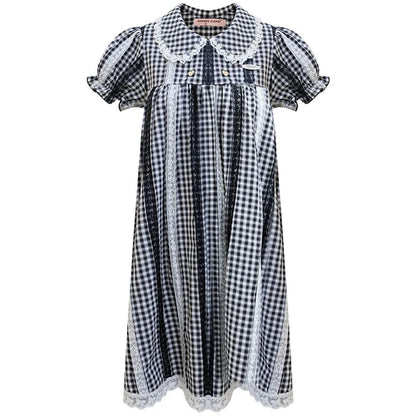 Retro Plaid Doll Collar Lace Dress