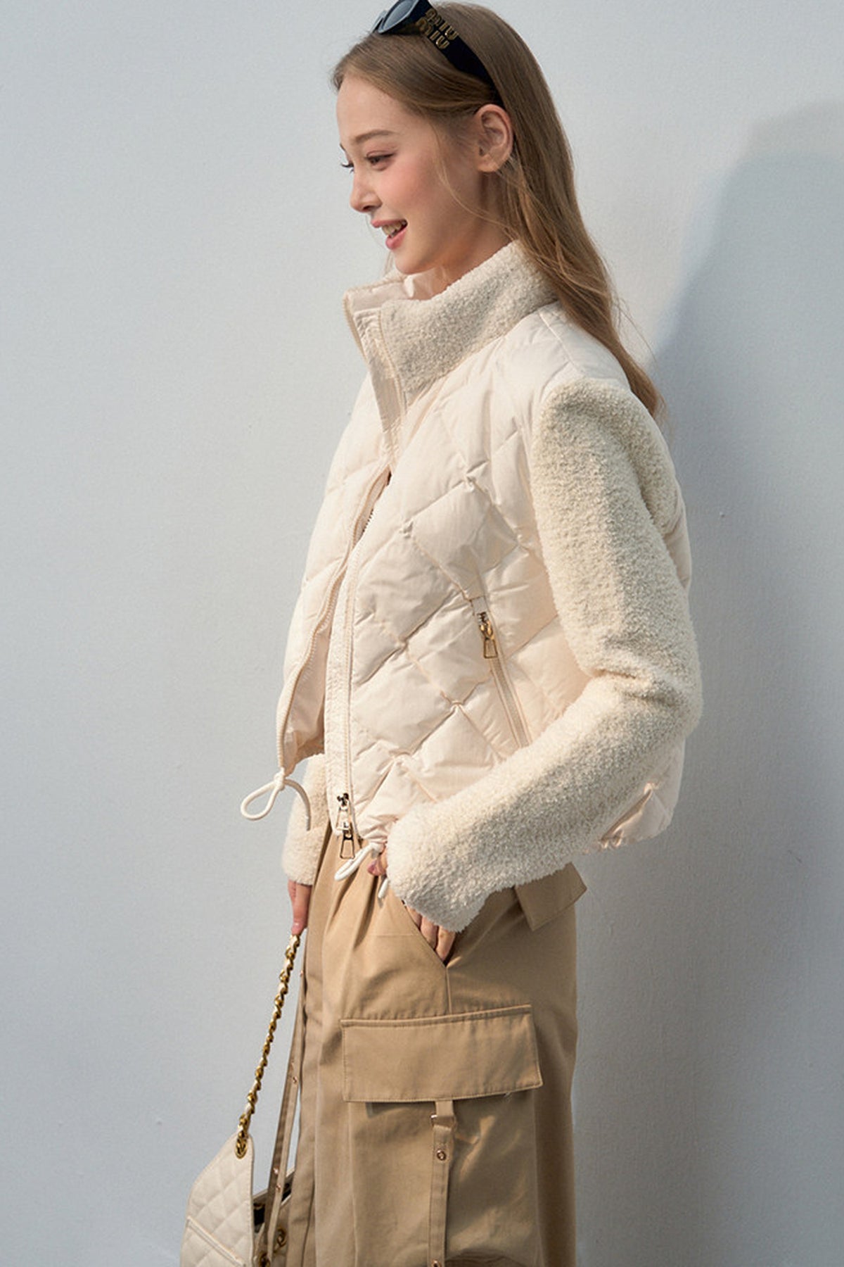 Diamond Knit Patchwork Down Jacket