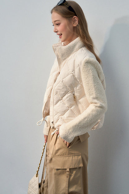 Diamond Knit Patchwork Down Jacket