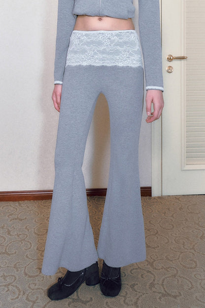Low-Waist Elastic Lace Flared Pants