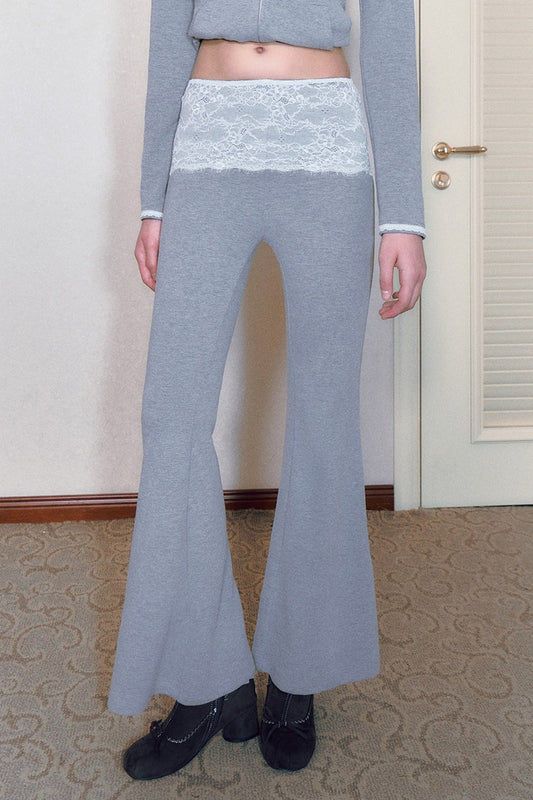 Low-Waist Elastic Lace Flared Pants