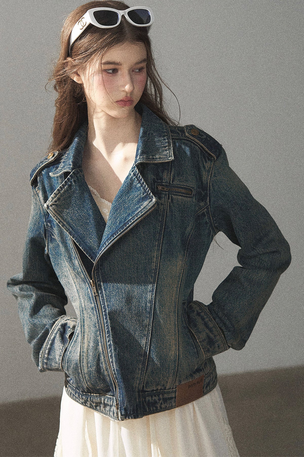 Giacca in denim con colletto polo