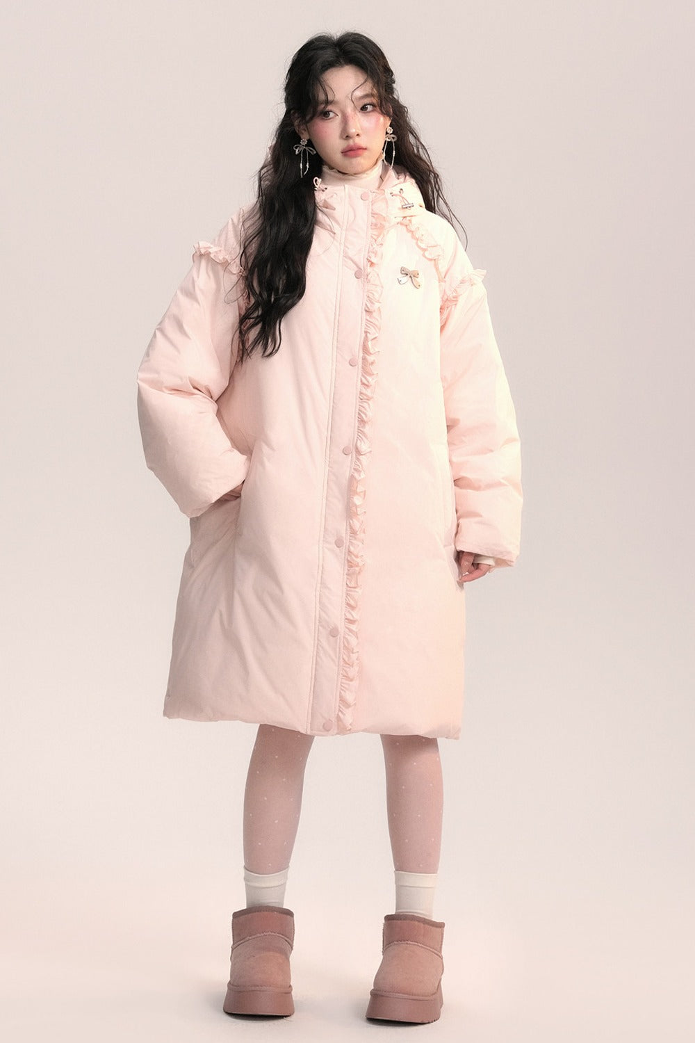 Lace Trim Long Down Jacket