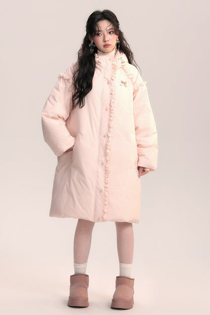 Lace Trim Long Down Jacket