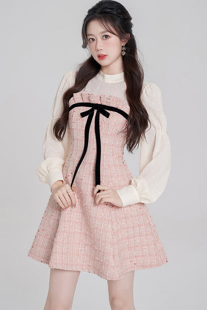 Pink Tweed Bow Dress