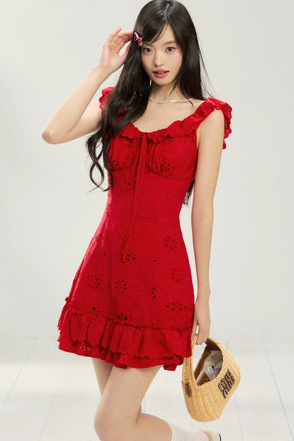 French Flutter Sleeve Ruffle Dress
