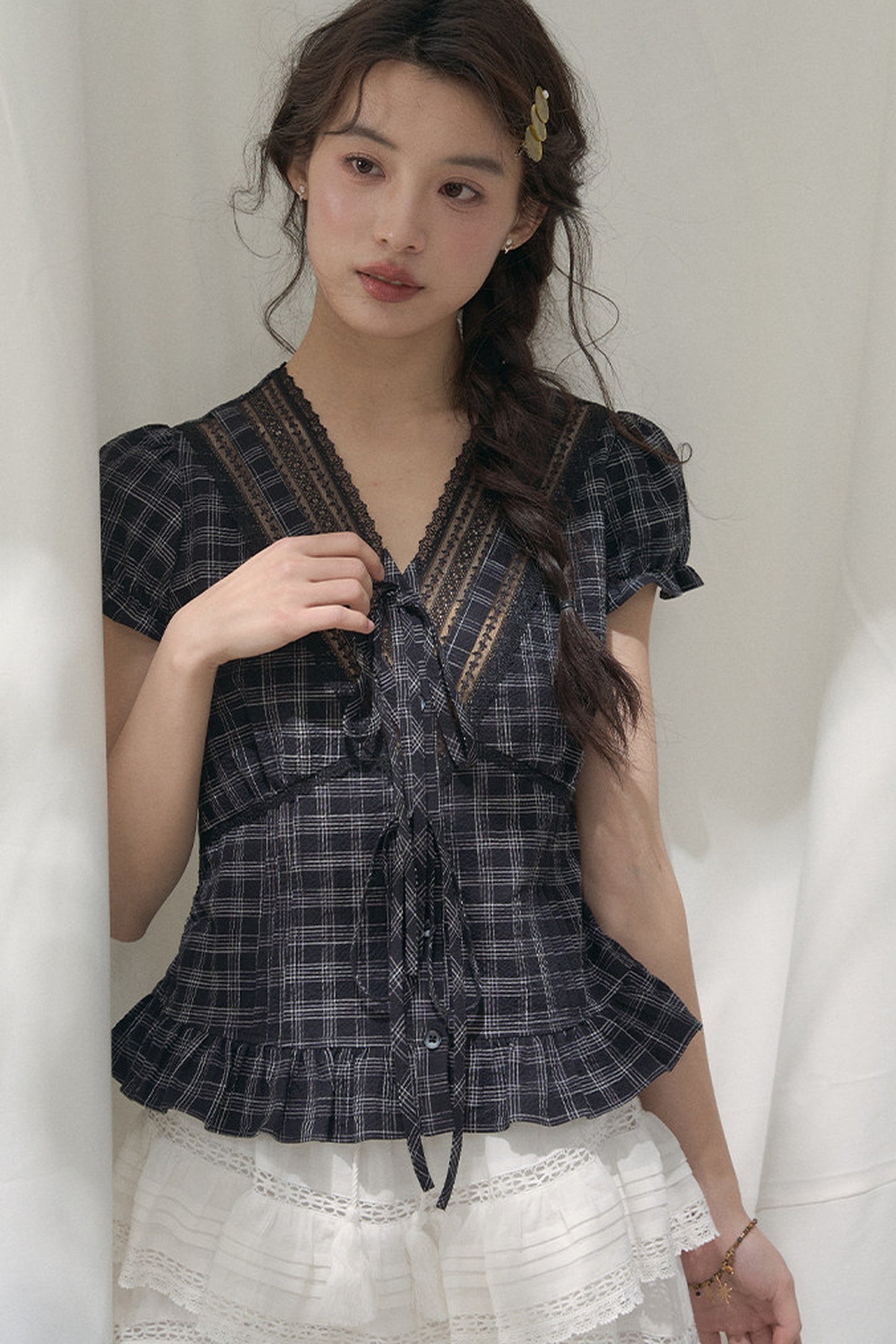 Summer Lace V-Neck Blouse
