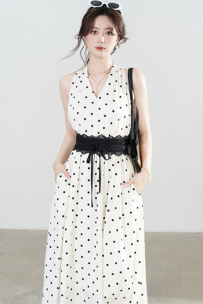 White Polka Dot Halter Dress