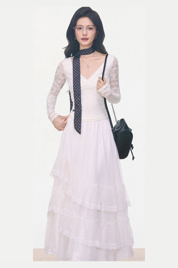 Woolen Blazer and Mesh Skirt Set-Up