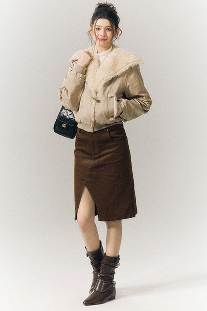 Horn Button Short Fur Coat
