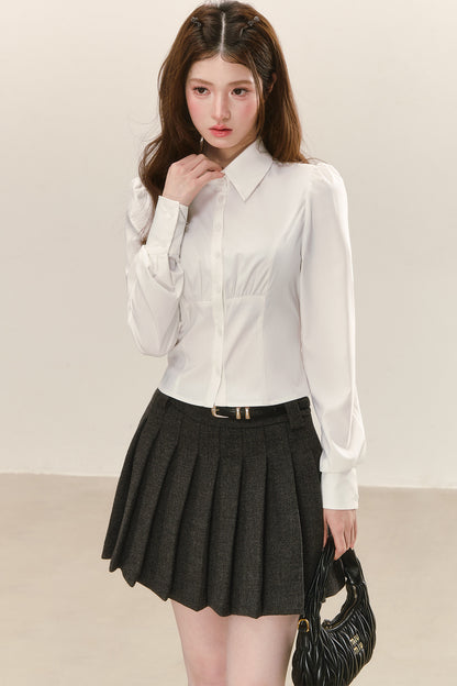 White Pleated Waist Shirt