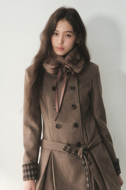 Plaid Collar Double-Breasted Wool Coat