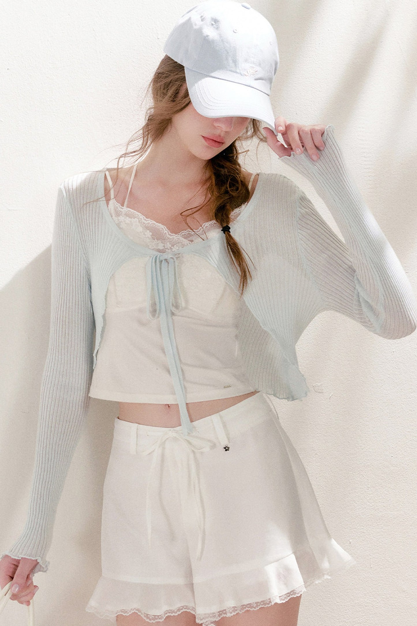 Lyocell Ruffled Tie-Front Cardigan