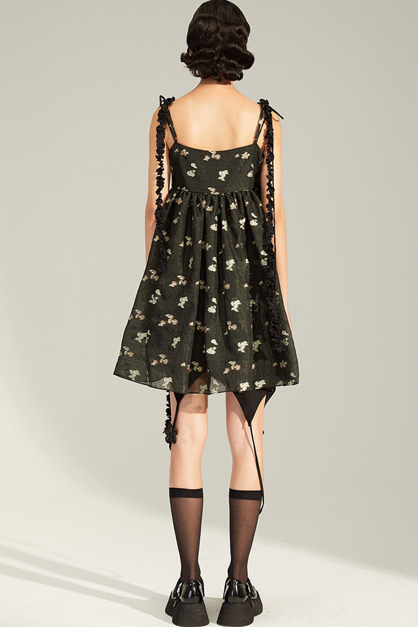 Floral Jacquard Ruffle Strap Dress