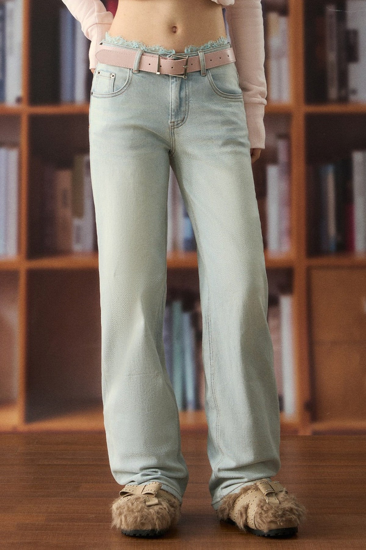 Low-Waist Lace Trim Jeans