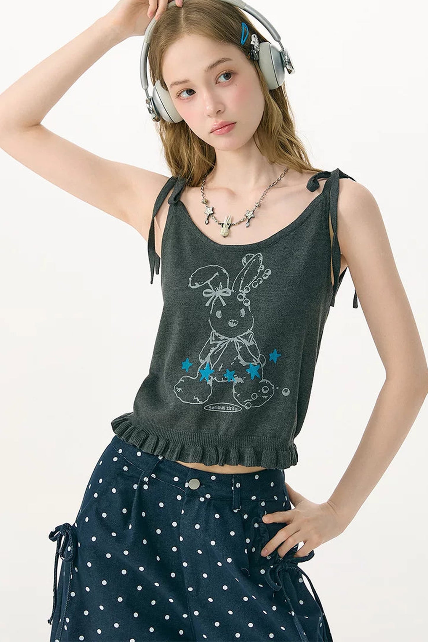 Playful Rabbit Tie-Up Tank Top